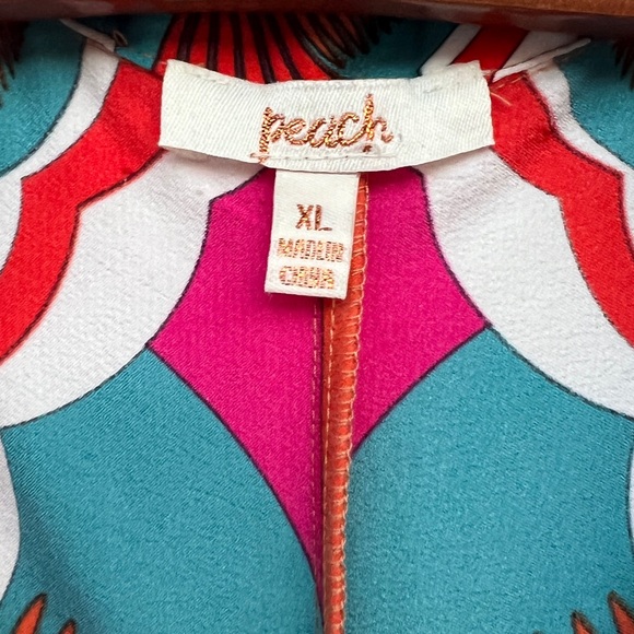 NWT Peach V-Neck Tie Top Retro floral art deco print - Picture 6 of 11